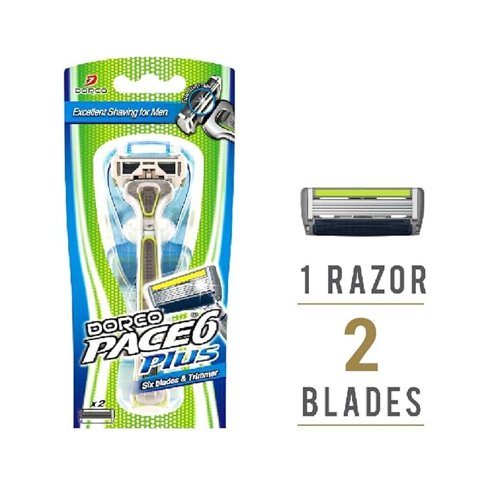 Dorco Pace 6 Plus 6 Blade Razor System with Trimmer Value Pack (2