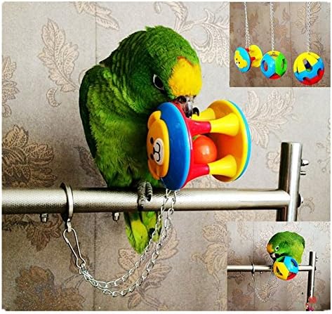 LIANCHI 3 PACK 2.9inch Cute Pet Dog Cat Bird Bites Toy Parrot Chew Bell Ball Toys Swing Cage Cockatiel Parakeet For Bird Cat Small Medium Dog (A)