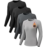 Celfaeree 4 Pack Thermal Long Sleeve Shirts for Women Fleece Lined Compression Shirts Yoga Athletic Workout Tops
