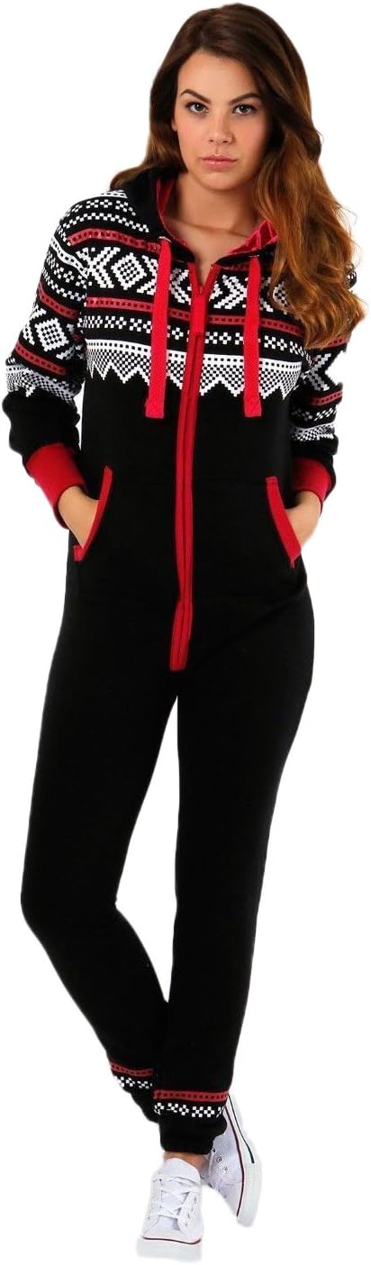 Parsa Fashions ® New Womens Ladies Aztec Print Hooded Zip Up Onesie Jumpsuit Plus Sizes S-XXXXL Sizes UK 8-22