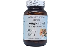 BARLOWE'S HERBAL ELIXIRS Tongkat Ali 200:1 Extract Powder 500mg - 1% Eurycomanone - 60 Veggie Capsules, Supports Overall Health & Endurance - No Stearates, No Fillers, Glass-Bottled, Non-GMO, Gluten-Free