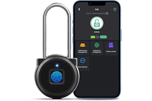 Anweller Fingerprint Gym Locker Lock, Keyless Biometric Long Shackle Small Padlock, Electronic Digital Bluetooth Smart Waterproof Pad Lock for Outdoor Fence Gate School Storage Sport Backpack Travel