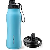 AQUABEE Insula Stainless Steel Water Bottle with Spout & Straw lid, BPA Free & Leakproof, Double Walled Vacuum Insulated water bottle for Sports, Bike, Travel & Hiking (Ocean Blue, 24 Oz)