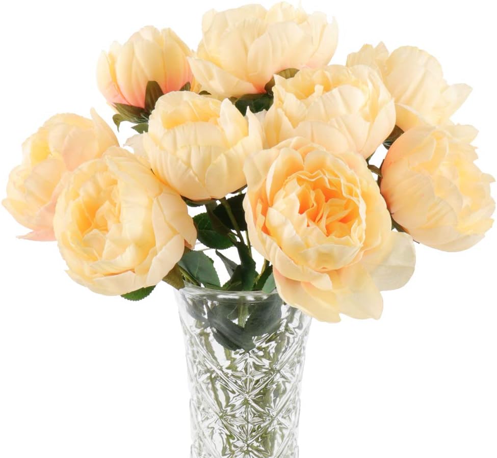 Amazon Com Beferr Artificial Peony Silk Flowers 10pcs Realistic Long Stems Fake Flower Vintage Wedding Bouquet Office Centerpiece Home Decor Yellow Home Kitchen