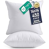 Utopia Bedding 16x16 Pillow Inserts, Set of 2, White – Indoor Decorative Throw Pillows for Bed, Sofa & Couch – Soft, Supportive & Fluffy Cushion Inserts