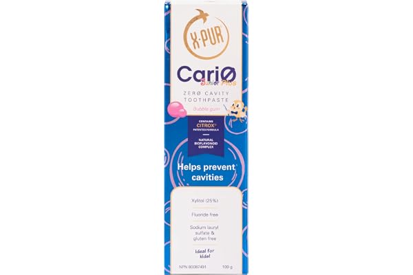 X-PUR CariO Plus Junior Toothpaste - 25% Xylitol Bubble Gum Flavored Sensitive Toothpaste For Kids - 100% Natural Fluoride Fr