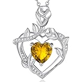 AGVANA Valentines Day Gifts Rose Birthstone Necklace for Women Sterling Silver Rose Flower Heart Necklace Fine Jewelry Anniversary Birthday Gifts for Women Wife Mom Her, Length: 18"+2"