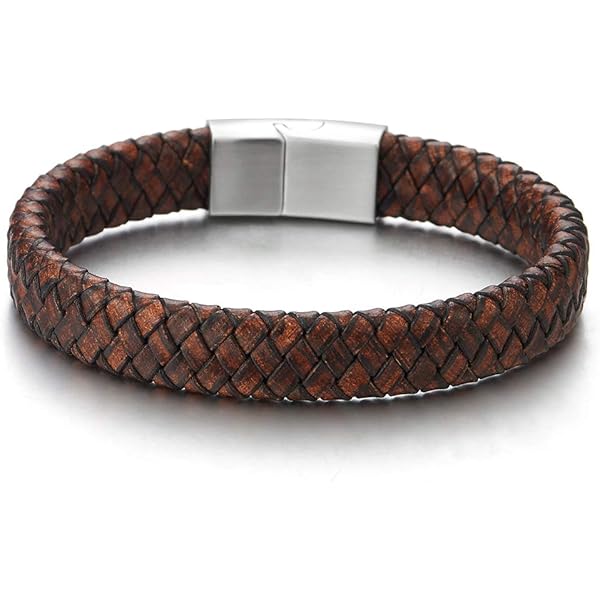 COOLSTEELANDBEYOND Hombre Mujer Tres Hilos Cuero Negro Trenzado Pulsera, Brazalete Con Cruz Octágono Perla Charms, Algodón Cuerda Cadena