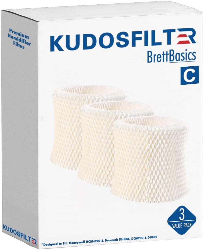 KudosFliter - Compatible with Honeywell Filter C. Designed to fit Honeywell HC-888, HC-888N，HCM-890 & Duracraft DH888, DCM200 & DH890, (Pack of 3).