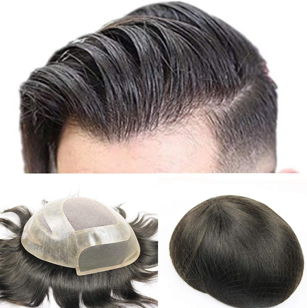 6pcs/lot Men Toupee 8x10 inch Undetectable PU and Mono Lace Remy Hair Men Hair Pieces Replacement Systems
