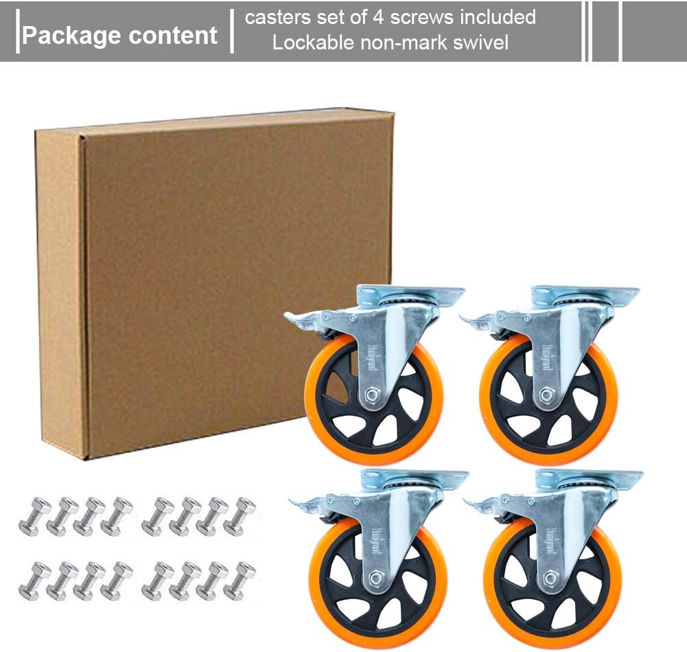 5" Swivel Casters Wheels with Screw Safety Dual Locking and Polyurethane Foam No Noise Wheels,Heavy Duty-550 Lbs Per Caster: Automotive