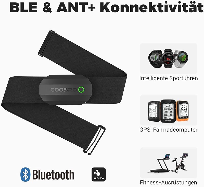 H808S Brustgurt Pulsmesser ANT+/Bluetooth, Premium Herzfrequenzmesser Pulsgurt Sensor HRM-Messung Pulsgurt IP67 Wasserdichter, Kompatibel mit Polar, Elite HRV, Wahoo, Garmin, Strava