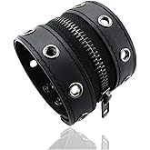 Xusamss Punk Alloy Zipper Wristband Pu Leather Cuff Bracelet,7 1/2 wrist