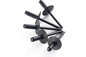 HZQX-ROP 100pcs ALL Black Large Flange Blind Rivets, Aluminum, Flange Diameter 3/8" (10mm), Pop Rivets Assortment Kit Blind Rivet, 1/8" x 1/2", Grip Range (7-9mm)