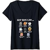 Women's God Says I Am Feline Divine Cat Lover Funny V-Neck T-Shirt