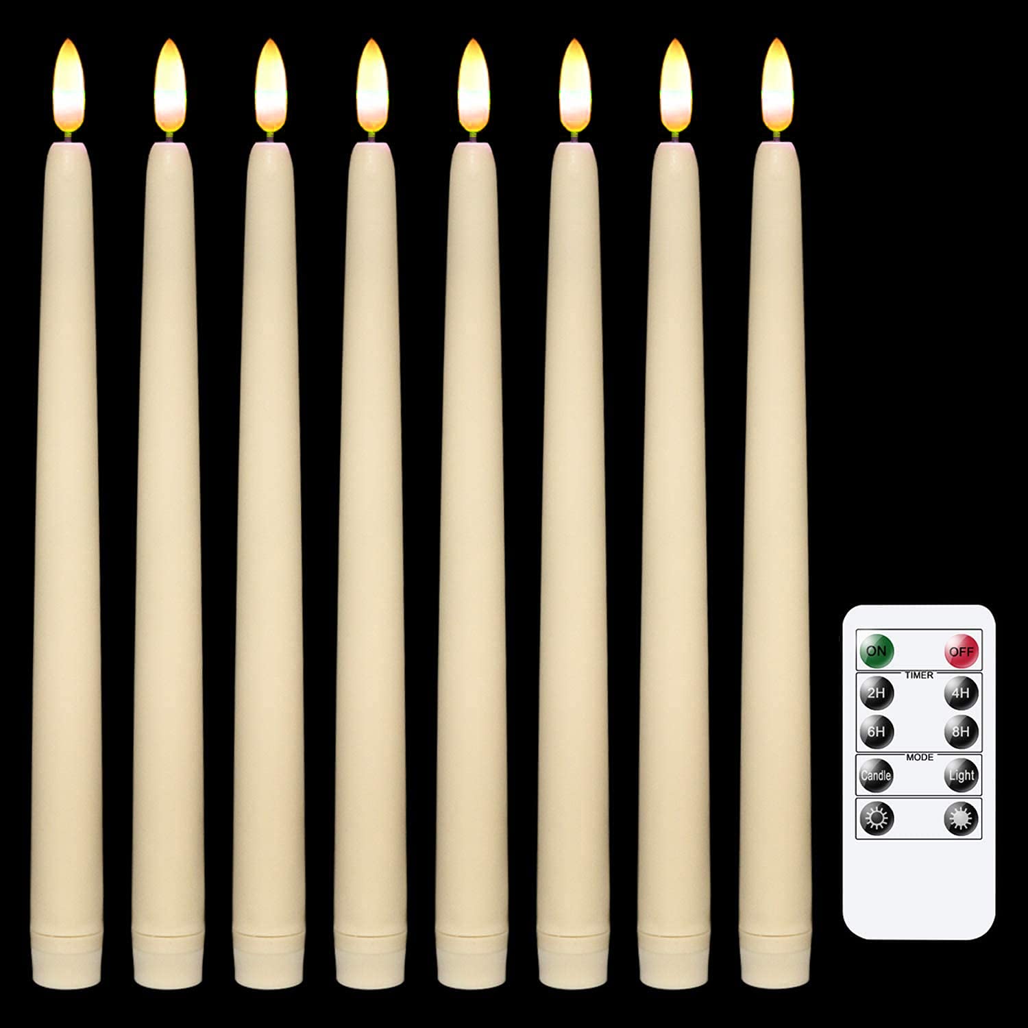 Photo 1 of IMAGE 12 Pcs Flameless Taper Candles with Remote, Battery Operated 3D Wick Ivory Taper with Timer Flickering Function for Home, Wedding, Birthday Decoration Warm White with 325 ft Fishing line