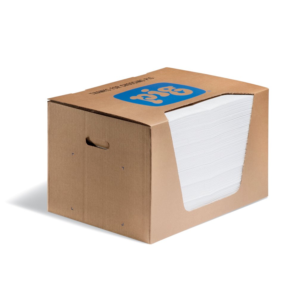 New Pig Oil Absorbing Mat Pad in Dispenser Box, Absorbs Oil and Fuel, Repels Water, 14-Ounce Absorbency, 20” x 15”, Box of 200, MAT485: Science Lab Spill Containment Supplies: Industrial & Scientific