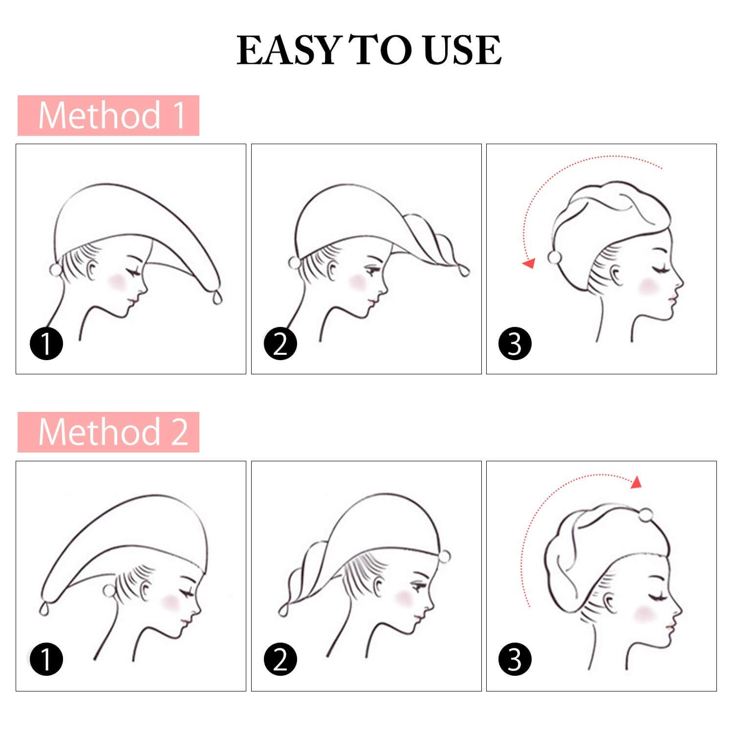 MAIYAMI 2 Pack Hair Drying Towels Cap,Hair Wrap Towels, Ultra Abosobent Microfiber Hair Turban Towel,Button Lightweight Design Quick Magic Dryer, Dry Hair Hat (Pink&Beige)