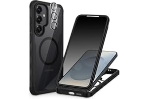 CENHUFO Magnetic Privacy for Samsung Galaxy S25 Plus Case, Full Body Phone Case with Built-in 9H Tempered Glass Privacy Screen Protector and Camera Lens Cover, Shockproof Protective Bumper - Black