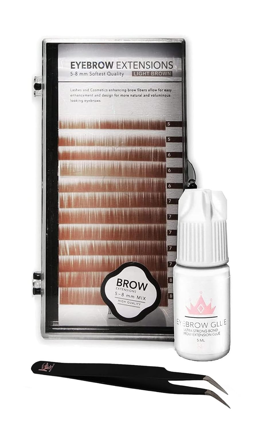 Photo 1 of Eyebrow Extensions Kit with 1 x Trays of Mink Eyebrows in Blonde/Light Brown Comes on Mixed Length Trays 5-8 Mm Mix, Eyebrow Extension Glue Clear & Extension Tweezers by Kc Republic