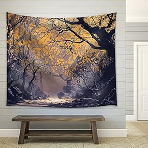Night Scene of Autumn Forest,Landscape Painting - Fabric Wall Tapestry Home Decor - 51x60 inches