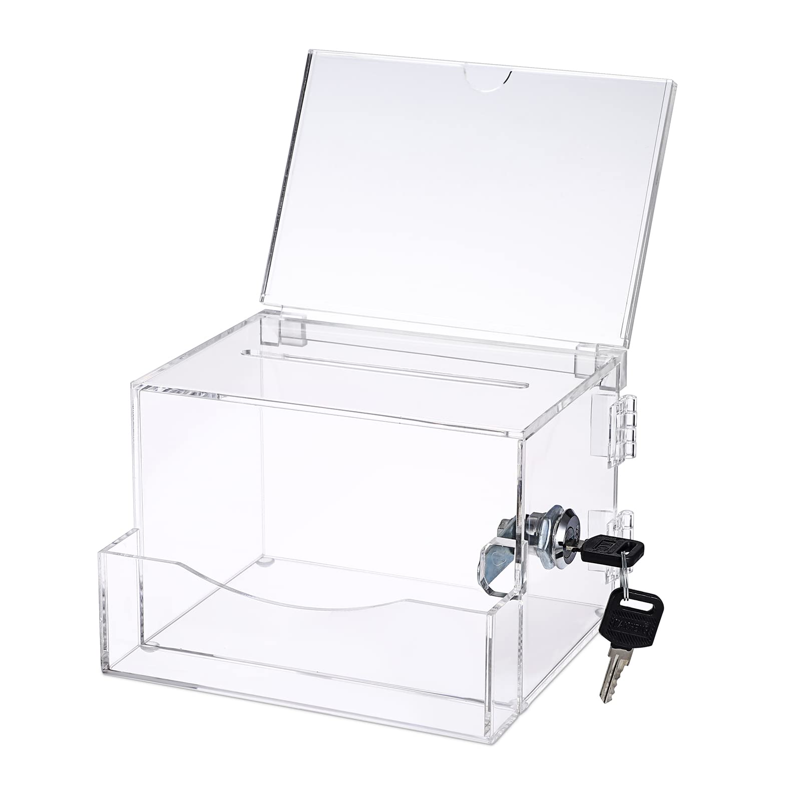 Tolida Acrylic Desktop Ballot Donation Box, Clear Acrylic Comment Voting Collecting Business Card Ticket Box with Sign and Lock for Outdoor, Office, Wedding, Reception Table, etc. 4*6 inch