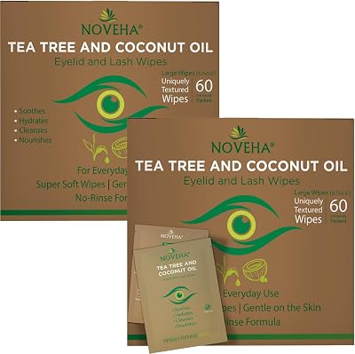 NOVEHA Tea Tree & Coconut Oil Eyelid & Lash Wipes 2 Boxes 60 Each