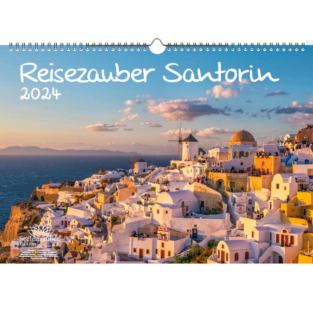 Travel Magic Santorini DIN A3 Calendar for 2024 Fira Greece Sea Beach Holiday Seelenzauber