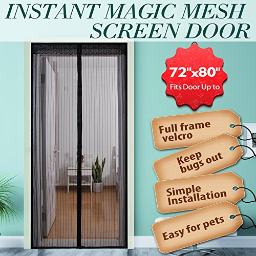 UPC 712318398464, Magnetic Screen Door Fit Door 72&quot;(w) X 80&quot;(h),Full Frame Velcro,Hands Free Bug Mesh curtain,Close Automatically Tightly Black