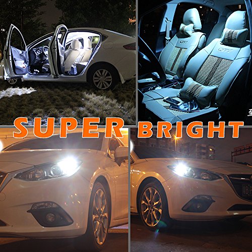 Car Led Light Bulbs, WSIIROON Super Bright Led Bulbs for Car Interior Dome Map Door Courtesy License Plate Trunk Lights, Compact Wedge T10 194 168 2825 W5W 175 158, White(10 Pack)