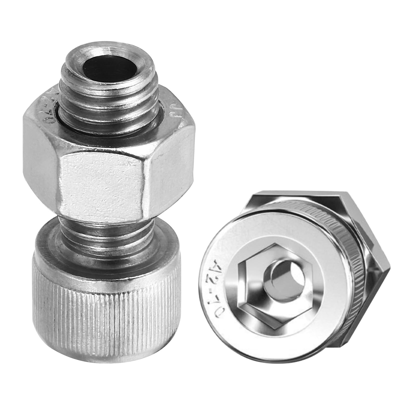 PATIKIL M12x25mm 304 Stainless Steel Hollow Bolt, 2 Set Cylindrical Hexagon Socket Screw Nut Kit Lamp Threading Screws Through Hole Fasteners