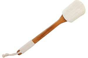 Leotruny 100% Natural Exfoliating Loofah with Long Wooden Handle Shower Back Brush (Off-White (1 Pack))