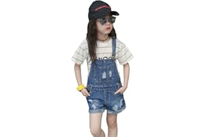 KIDSCOOL SPACE Baby Little Girl Jean Overalls,Big Ripped Denim Shortall