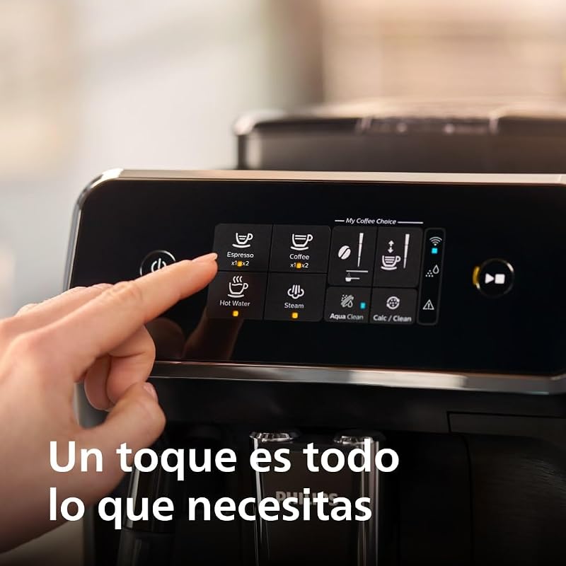 Serie 2200 Cafetera Espresso Automática - 2 Cafés, Pantalla Táctil, Espumador de Leche Clásico, Molinillo Cerámico, Negro Mate (EP2220/10)