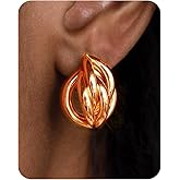 UANNEAU Gold Chunky Earrings for Women Trendy, 14K Gold Dainty Kont Earrings Statement Minimalist Hypoallergenic Stud Earrings Gifts for Her Mom