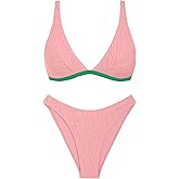 ZAFUL Textured Bikini Sets for Women Plunging Neck Cheeky Bathing Suit High Waisted Swimsuits 2 Piece Swimwear 2025