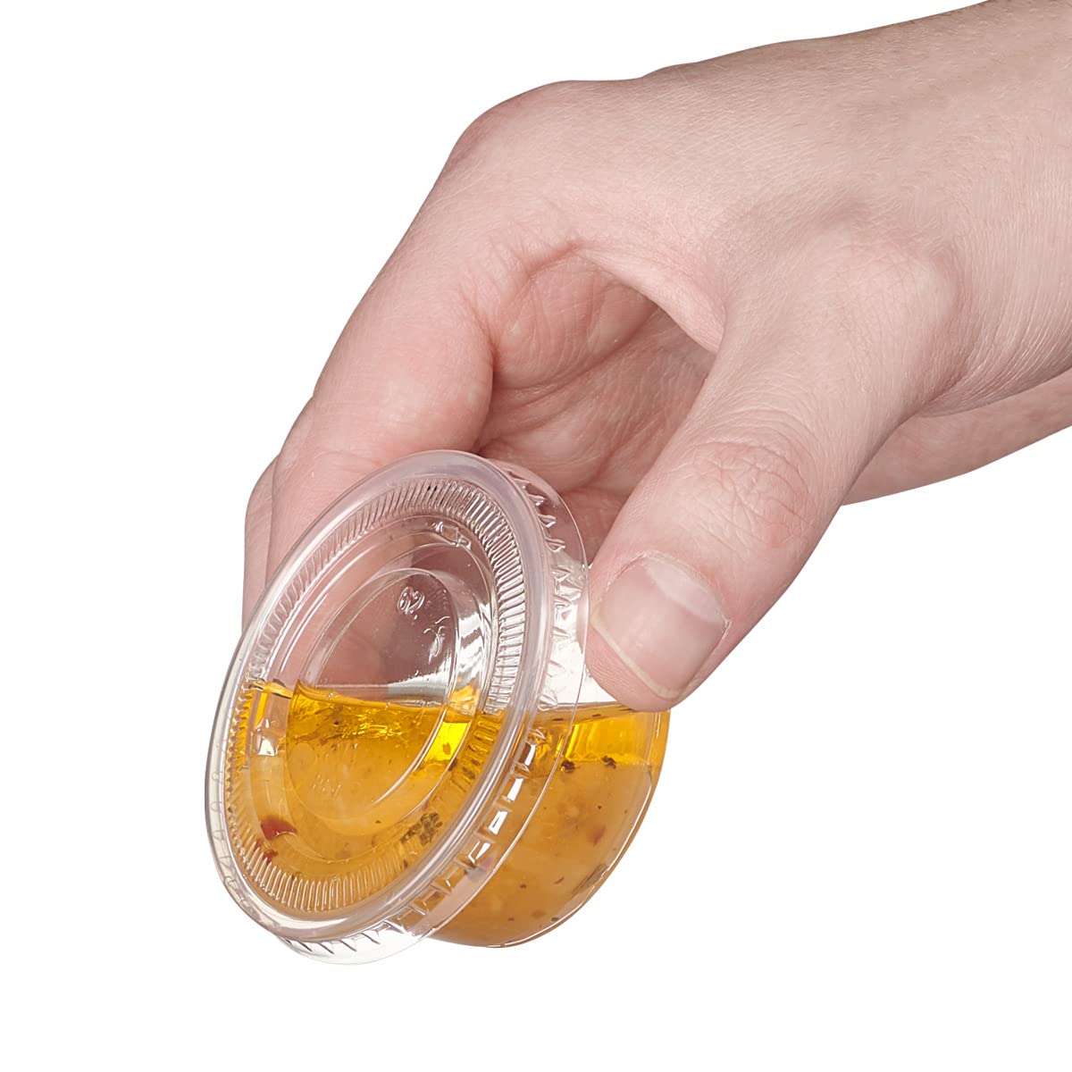 GUSTO [5.5 oz. - 100 Count Clear Disposable Plastic Portion Cups with Lids - Soufflé Cups, Jello Shot Cups With Lids, Plastic Containers Perfect for salad Dressing and More- Formerly Comfy Package