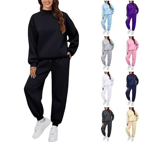DUHGBNE tracksuit womens full set petite Tracksuit Womens Full Set Loose Fit Long Sleeve Sweatshirt Elastic Waist Sport Leg Sweatpants Solid Color 2 Piece Co Ord soft joggers for women uk