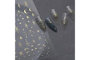 HPYFOI Moon Star Nail Art Stickers 3D Gold Nail Stickers Gold Moon Nail Decals Luxury Stickers for Nails Designs Self-Adhesive Nail Art Supplies for Women Girls DIY Manicure 1 Sheets