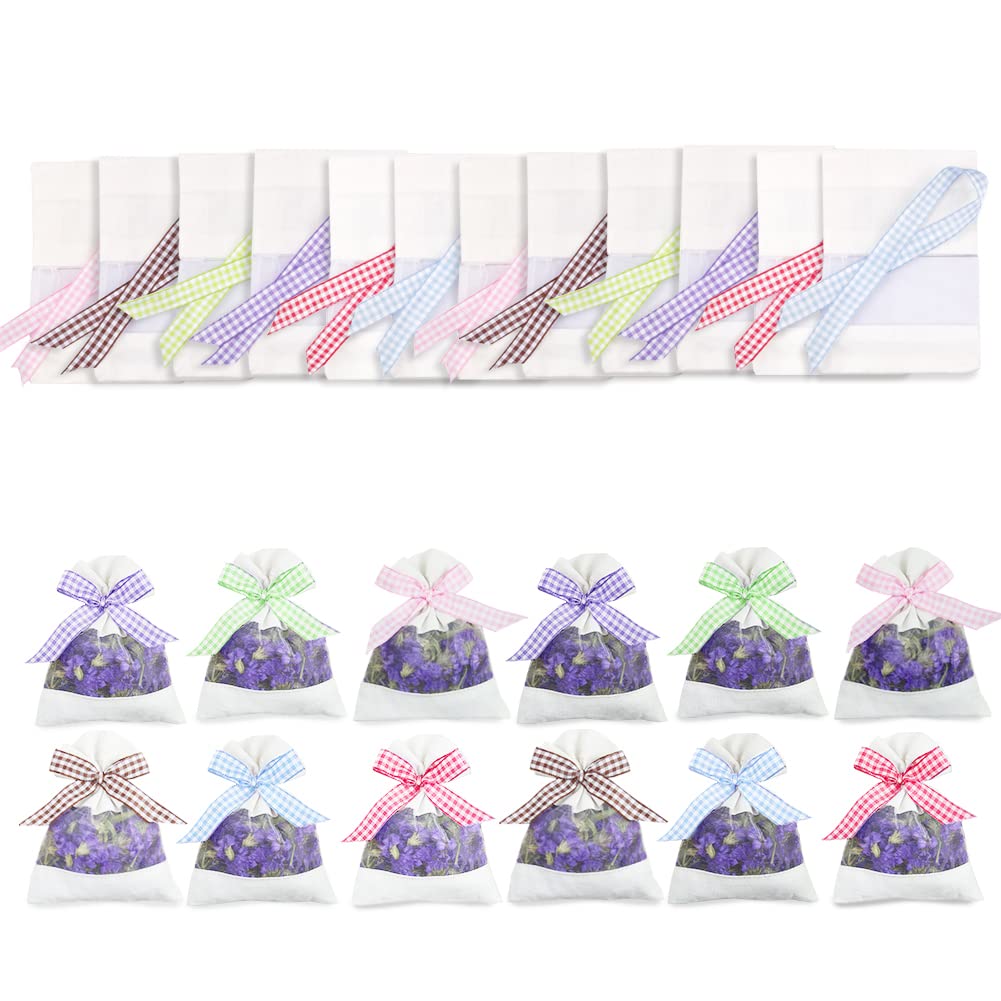 Geila 24pcs Sachet Empty Bags Linen Fabric Bags Organza Gauze Bags for Lavender, Spice and Herbs (24 pcs)