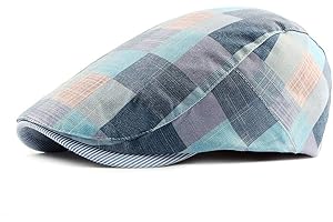 Gudessly Mens Adjustable Colorful Striped Plaid Ivy Newsboy Cabbie Gatsby Golf Cap Flat Cotton Hat Thin Cap