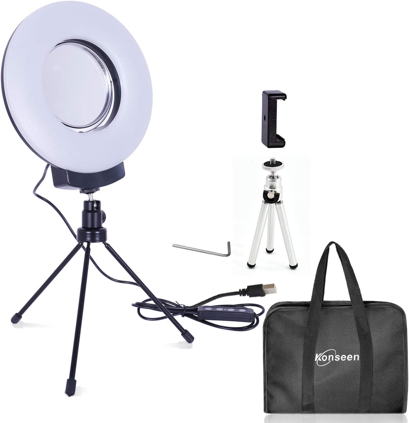 8" Dimmable Ring Light Selfie Live Stream Continuous Output Lighting Adjust Stick Stand 4" Mirror&Phone Holder for Makeup Photography LED Ring Lamp Outdoor Camera Photo Video 3 Color Lighting Mode Kit