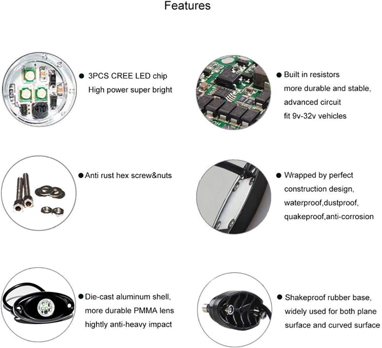 YONEDA LED Rock Lights 4PODS Waterproof LED Neon Underglow Light for Car Truck ATV UTV SUV Jeep Offroad Boat Underbody Glow Trail Rig Lamp (White): Automotive
