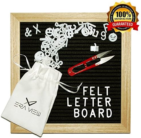 Changeable Black Felt Letter Board 10x10 Inch Premium Solid Oak Wood Frame - 340 White Plastic Letters &amp; Special Characters, Includes Numbers, Emojis, Punctuation, Mounting Hook, White Canvas Bag &amp; Sp