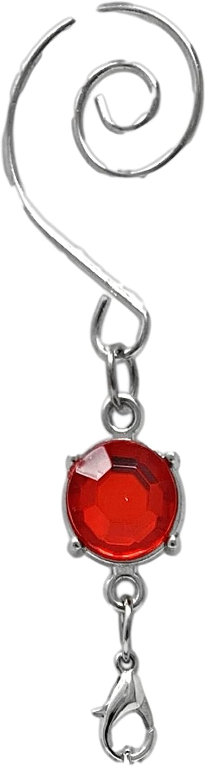 Ornament Hooks - BANBERRY DESIGNS Christmas Ornament Hooks - Red Shiny Gem - Set of 40 Silver Wire Decorative Swirl S-Hooks