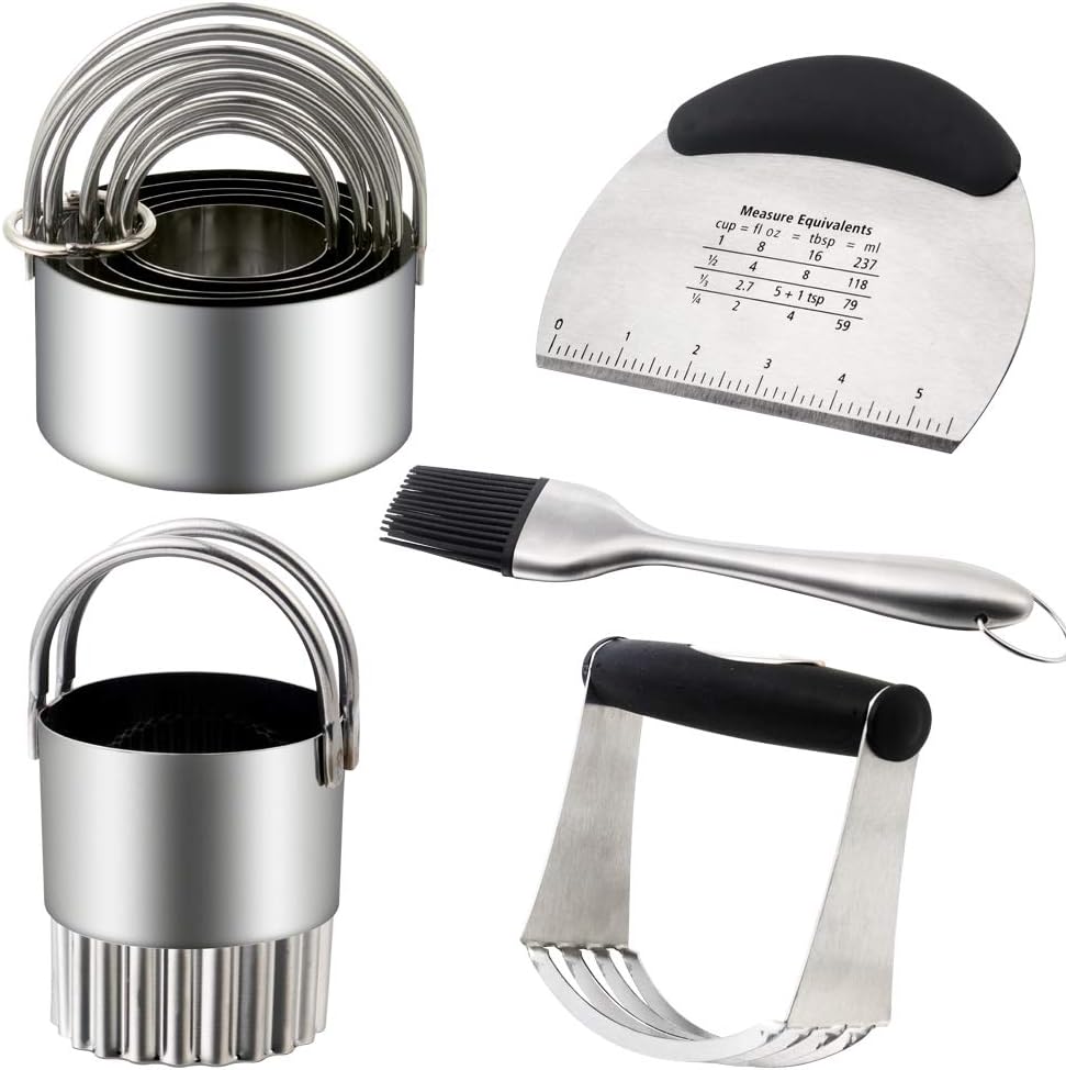 Biscuit Cutter, Pastry Cutter Set Dough Blender Pastry Scraper with Pastry Brush Stainless Steel Kitchen Baking Dough Tools