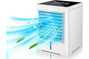 GOFOIT Portable Air Conditioner, Evaporative Air Cooler, Personal Cordless Mini Air Cooler with 3 Wind Speeds & 3 Timers Touch Screen Desktop Cooling Fan for for Home Room Camping Car Office