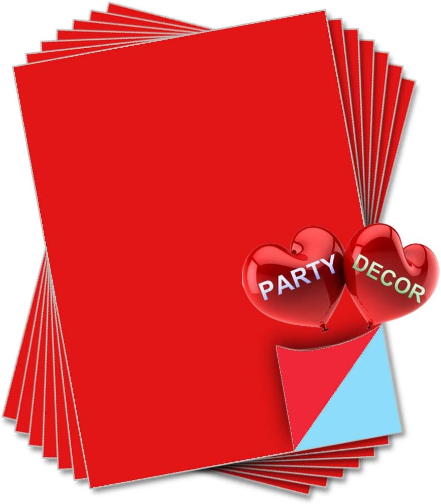Red Self Adhesive Gloss Vinyl Sheet - A4 - Pack of 5 - Perfect for Hobby & Craft by PARTY DECOR, 210x297 mm