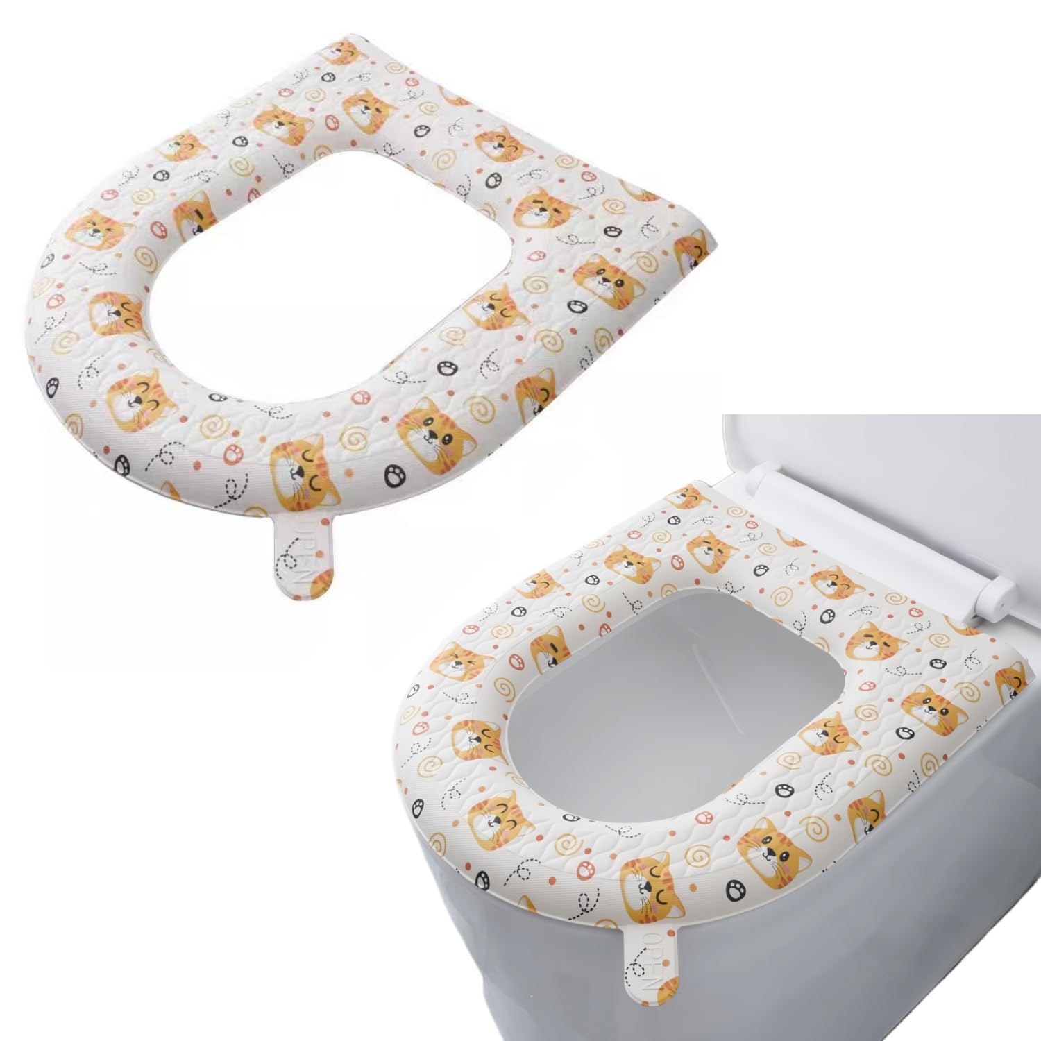 Wuyue Hua 2PCS Toilet Seat Cover, Toilet Seat Warmer, Elongated Toilet Seat Cover, Padded Toilet Seat Cushion, O-Shaped Washable or Portable Toilet Lid Tank Cover