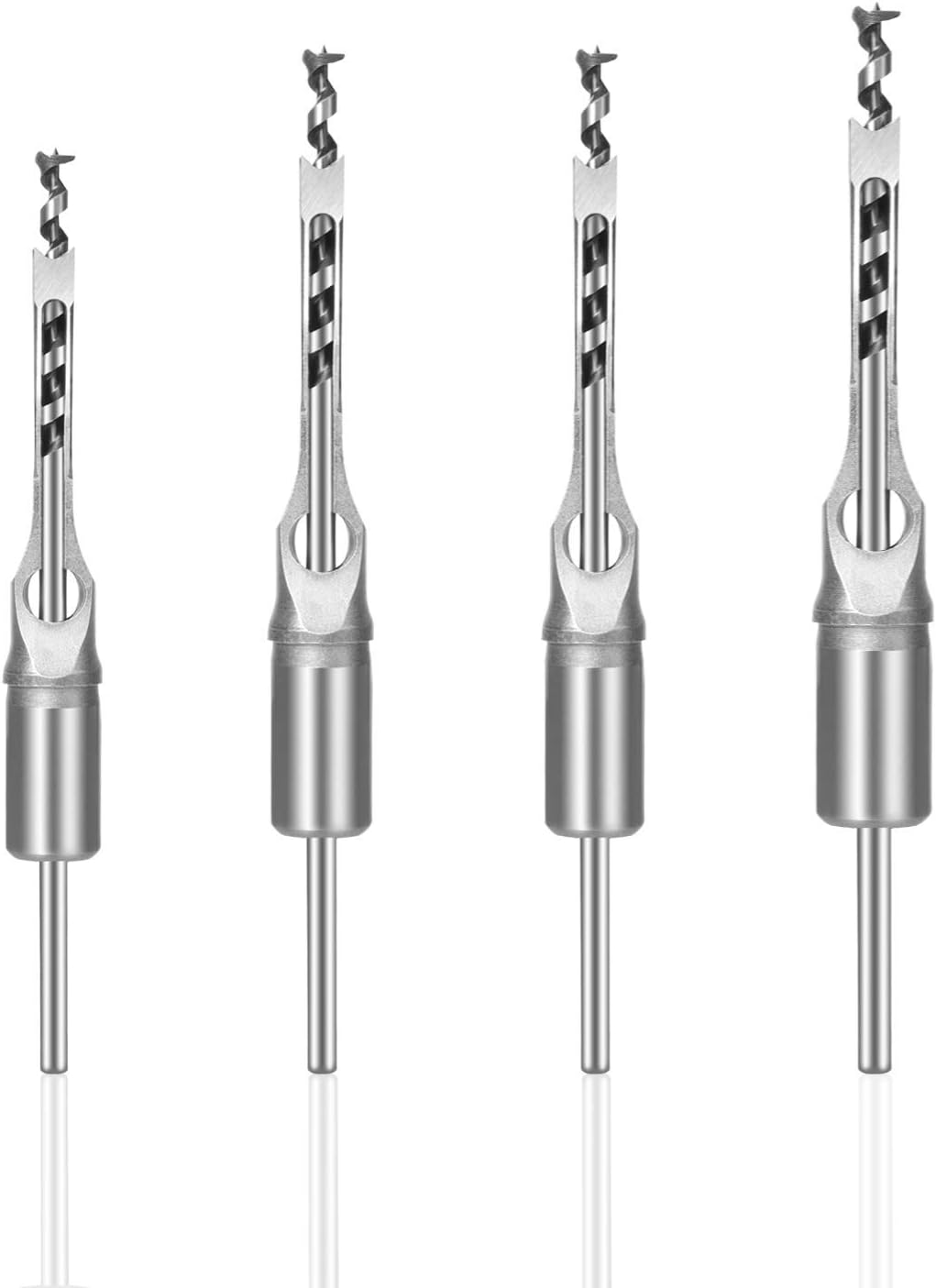 4PCS Square Hole Drill Bit Set Square Wood Chisel Mortice Drill Bit Set Square Mortice Drill Bit Chisel Set Woodworking Square Mortising Chisel Set（6.4，8，9.5，12.7mm）